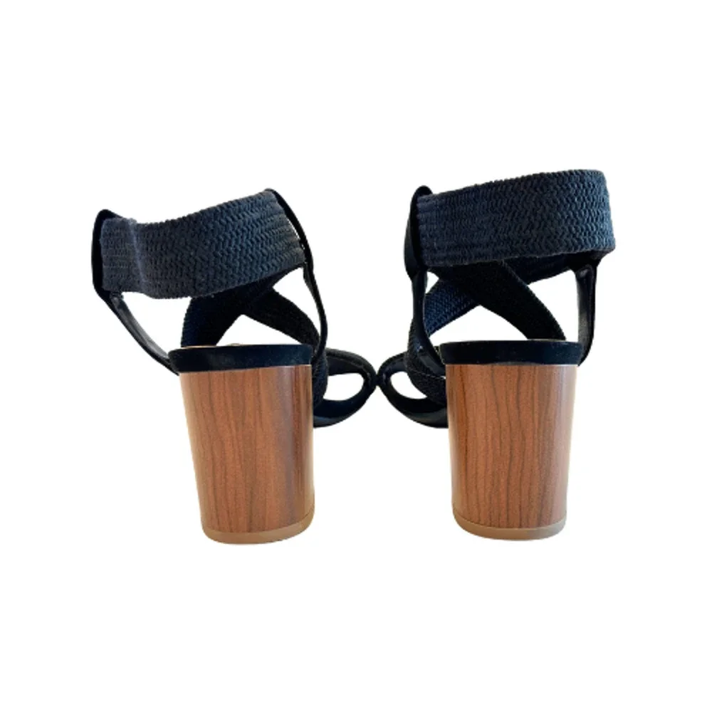Solanz Elaina Sandals Strappy Block Heels Black Women’s Size 7.5M